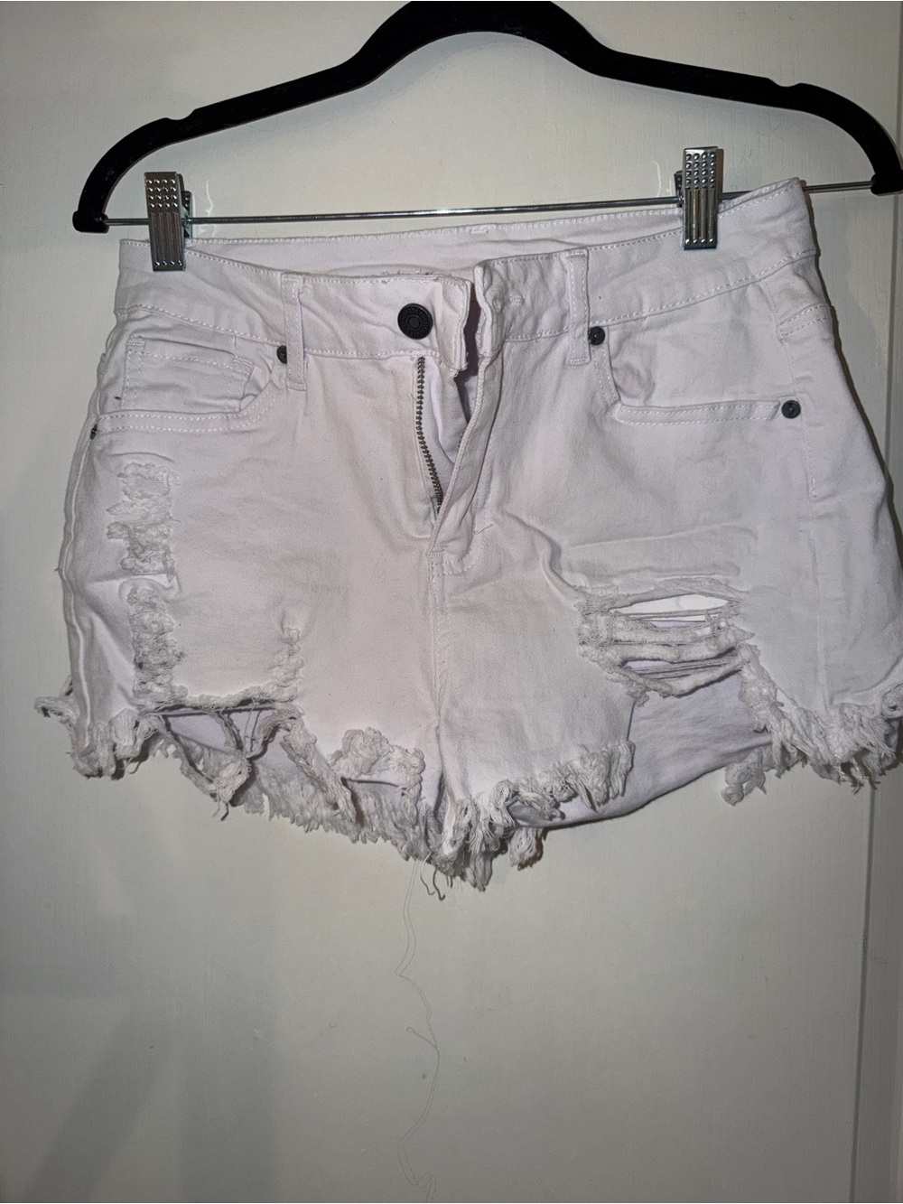 White jean ripped shorts